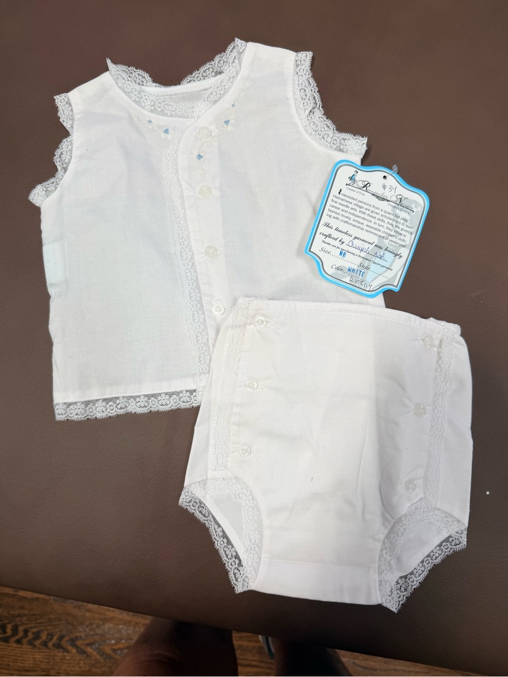 Classic White Baby Diaper Cover Set with Lace Trim- newborn size